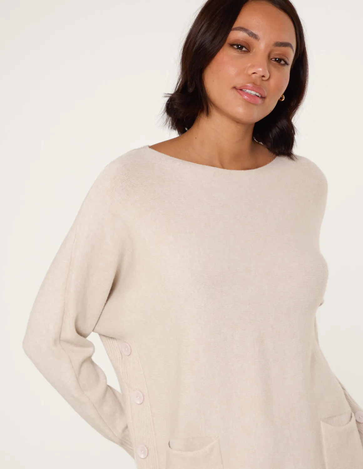 Pocket Slash Scoop Neck Jumper