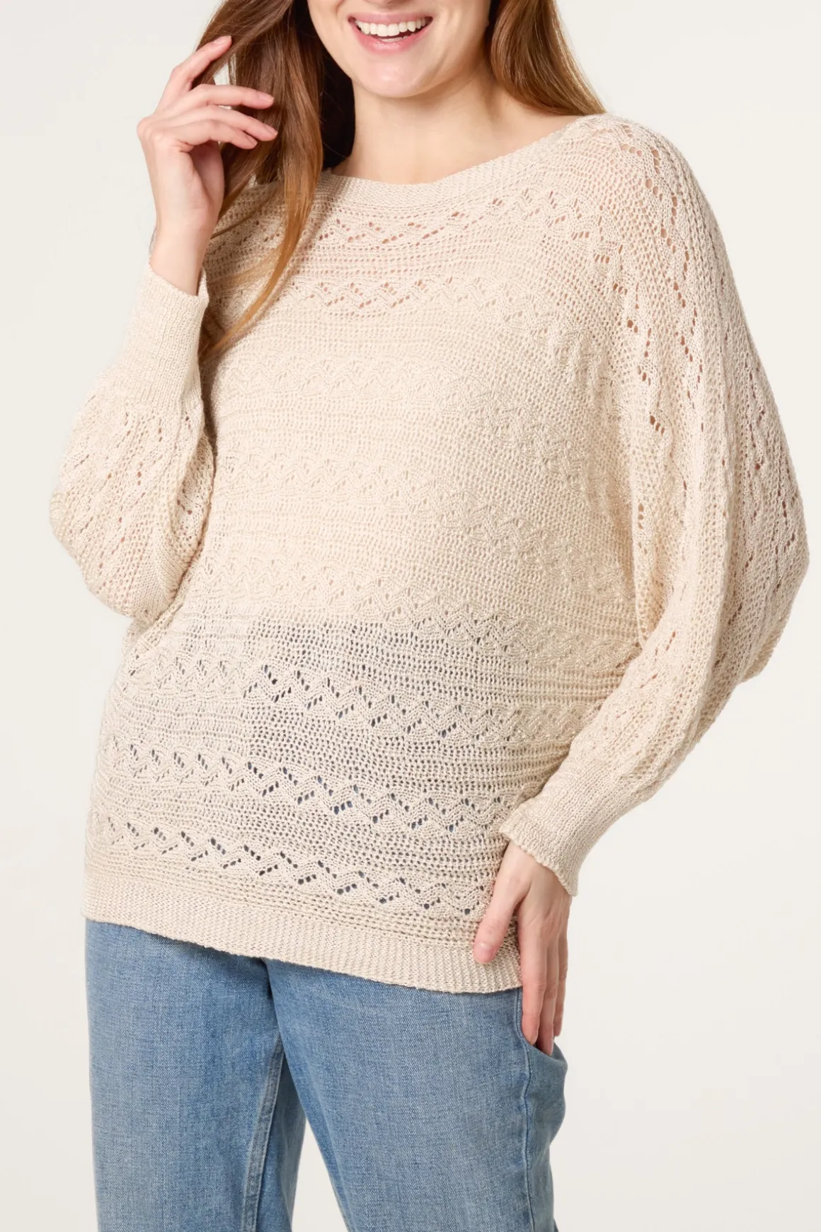 Pointelle Cable Batwing Jumper