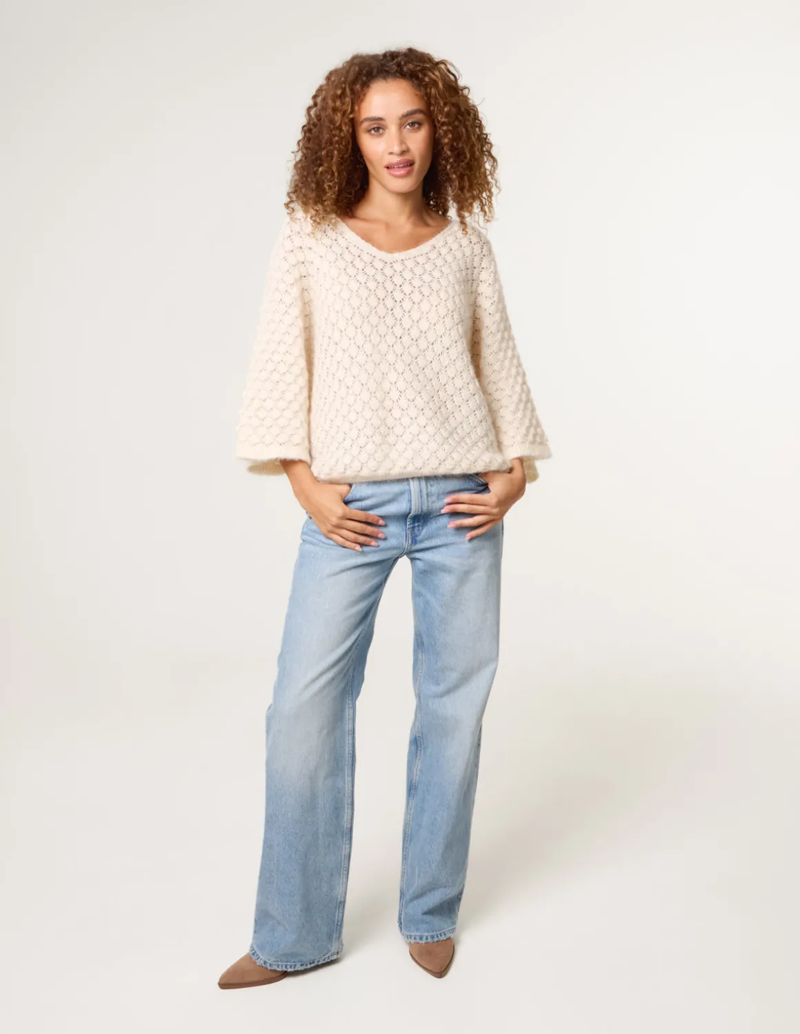Pointelle Knit Batwing Jumper