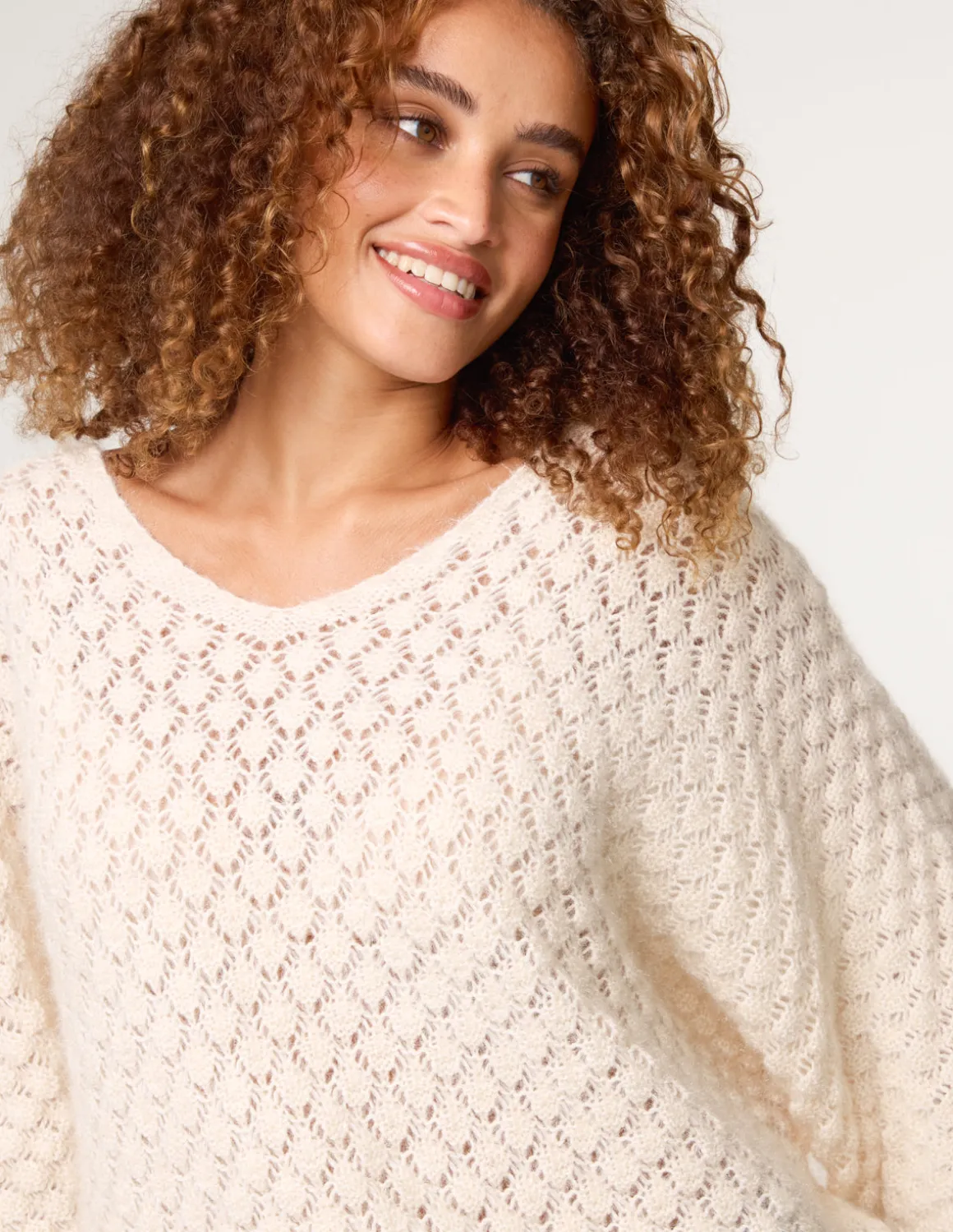 Pointelle Knit Batwing Jumper