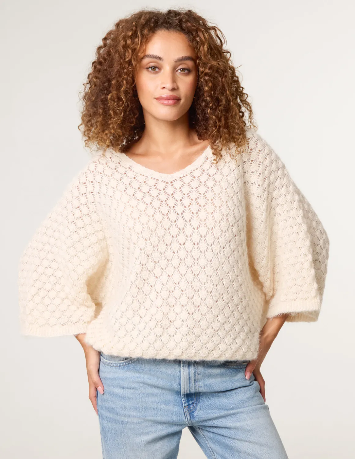 Pointelle Knit Batwing Jumper