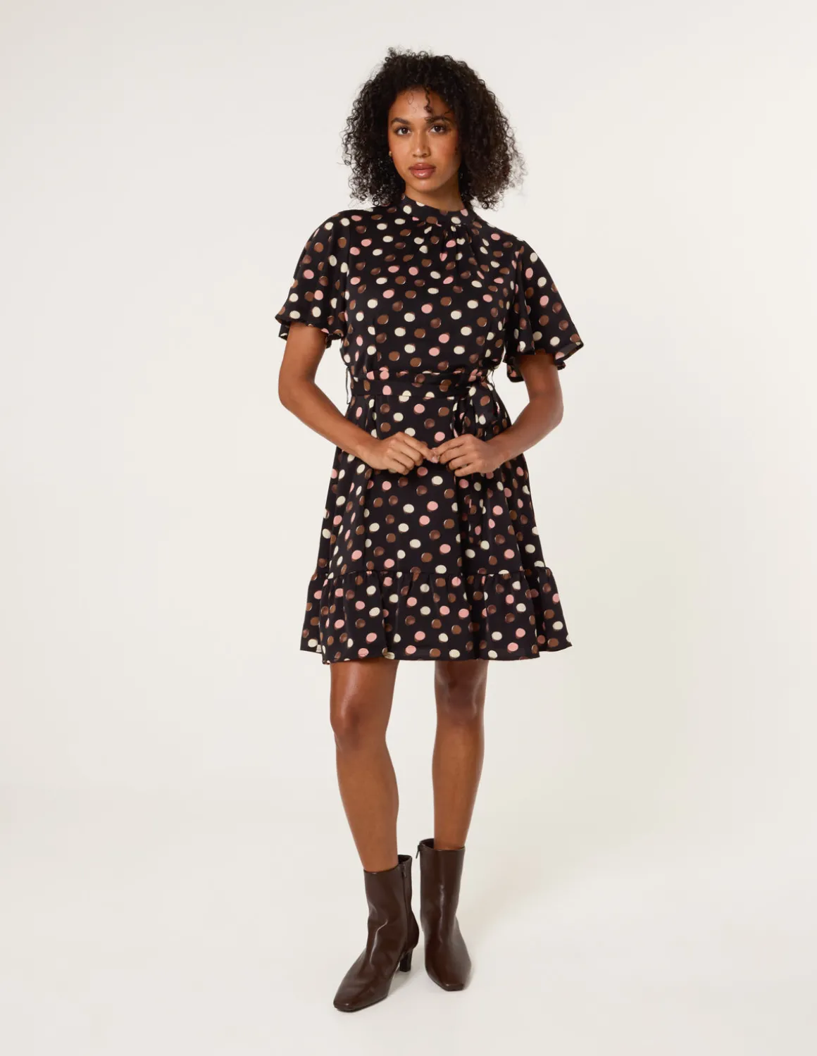 Polka Dot High Neck Flippy Dress