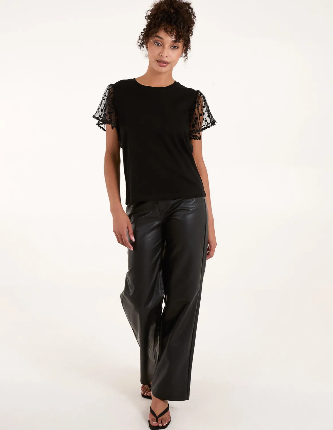 Polka Dot Mesh Sleeve T-shirt