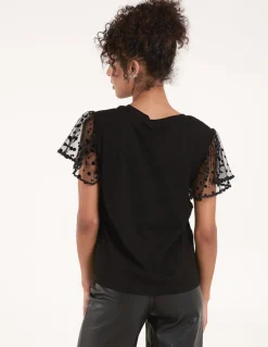 Polka Dot Mesh Sleeve T-shirt