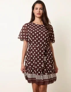 Polka Dot Short Sleeve Border Dress