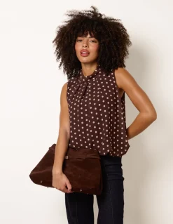 Polka Dot Sleeveless Cowl Neck Top