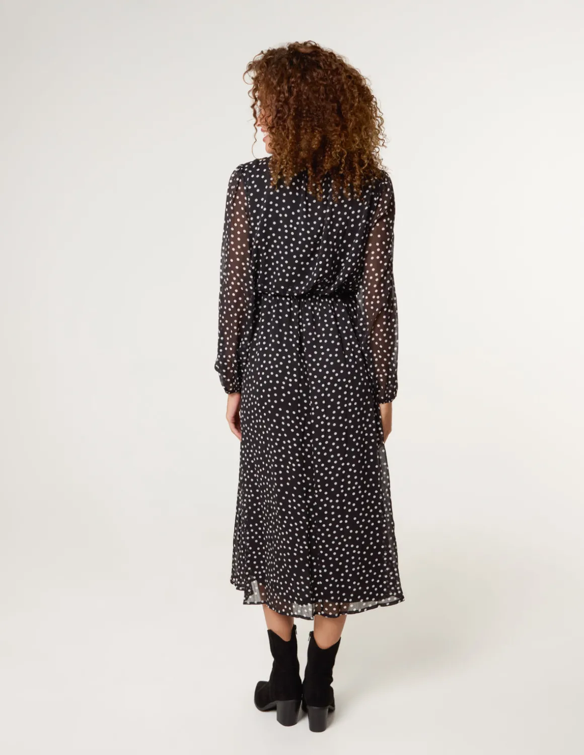 Polka Dot Tie Neck Midi Dress
