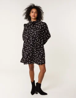 Polka Dot Tie Neck Smock Dress
