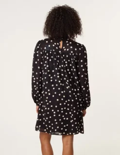 Polka Dot Tie Neck Smock Dress