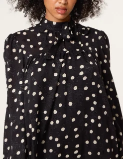 Polka Dot Tie Neck Smock Dress