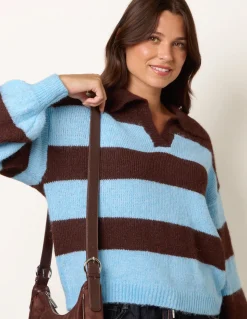 Polo Collar Striped Long Sleeve Jumper