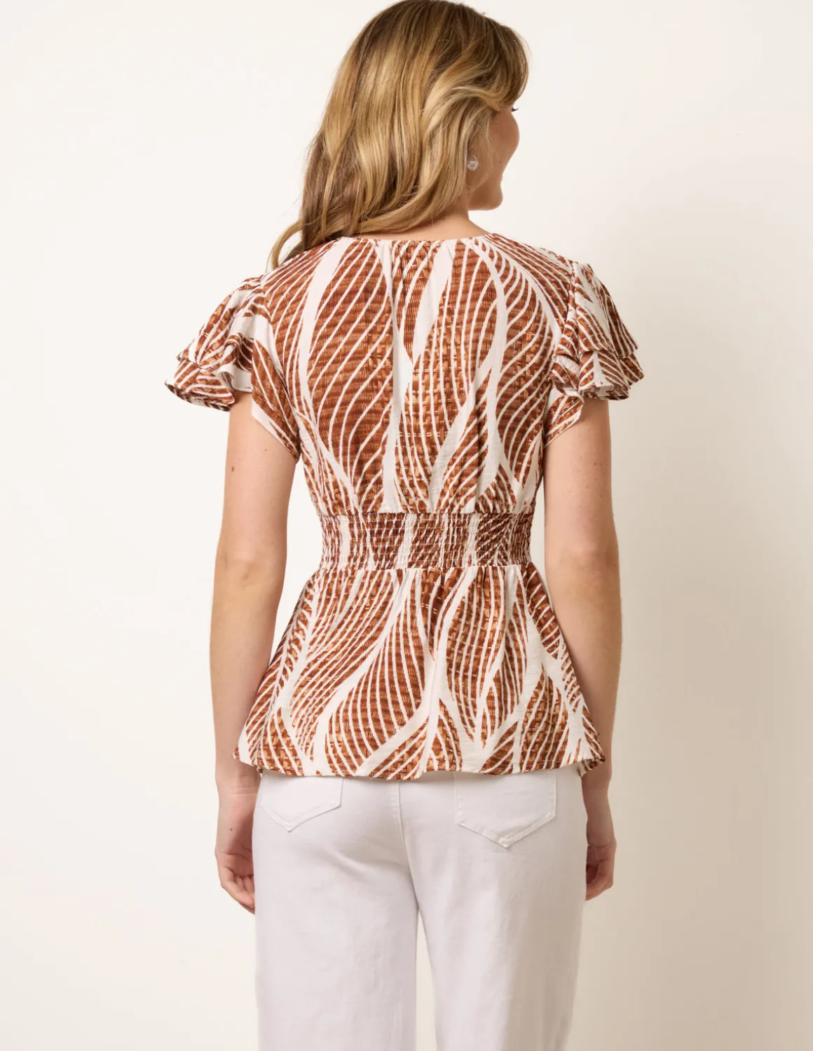 Printed Frill Peplum Top