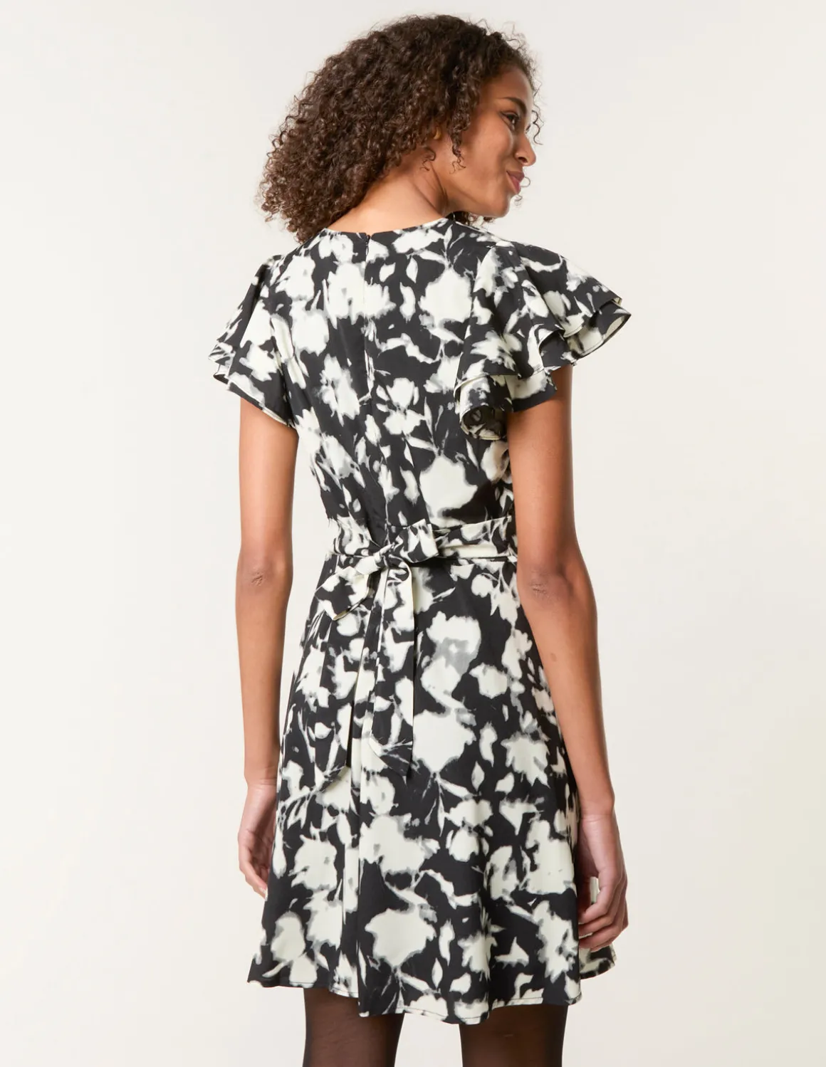 Printed Frill Sleeve Mini Dress