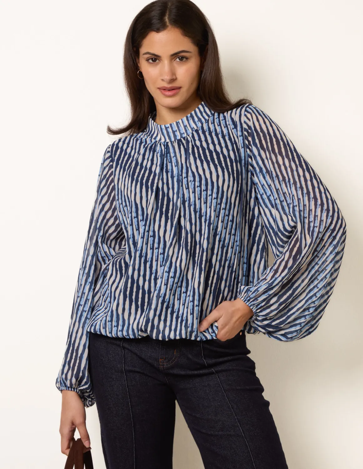 Printed High Neck Puffball Blouse