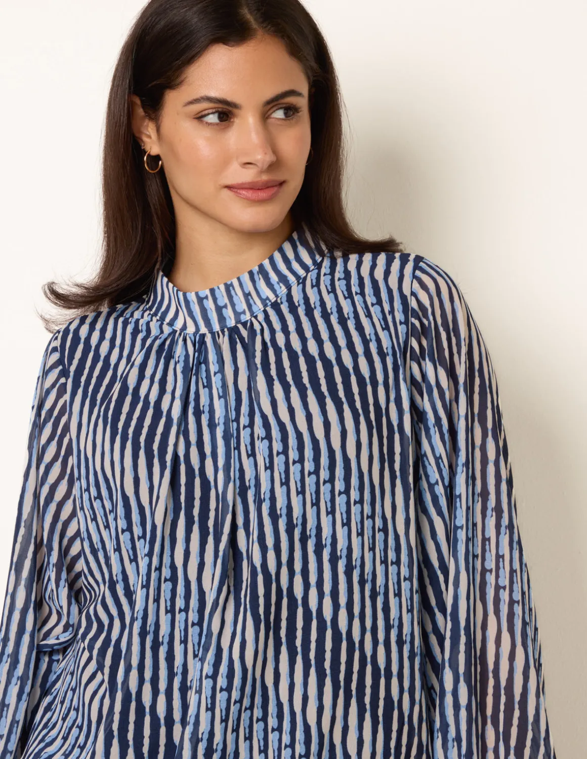 Printed High Neck Puffball Blouse