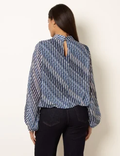 Printed High Neck Puffball Blouse