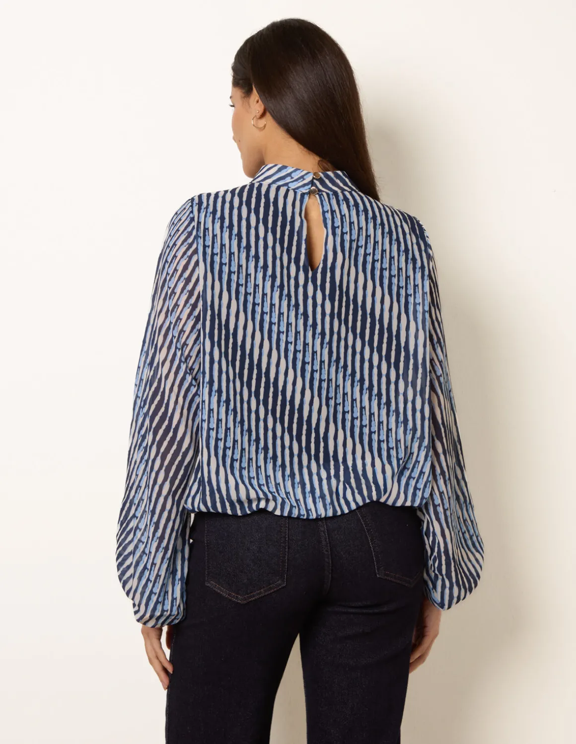Printed High Neck Puffball Blouse