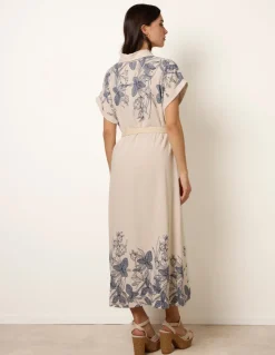 Printed Linen Belted Dress
