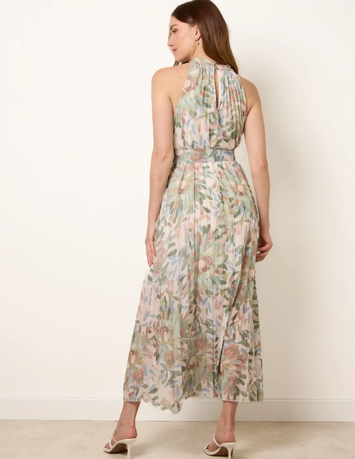Printed Pleated Dress With Belt