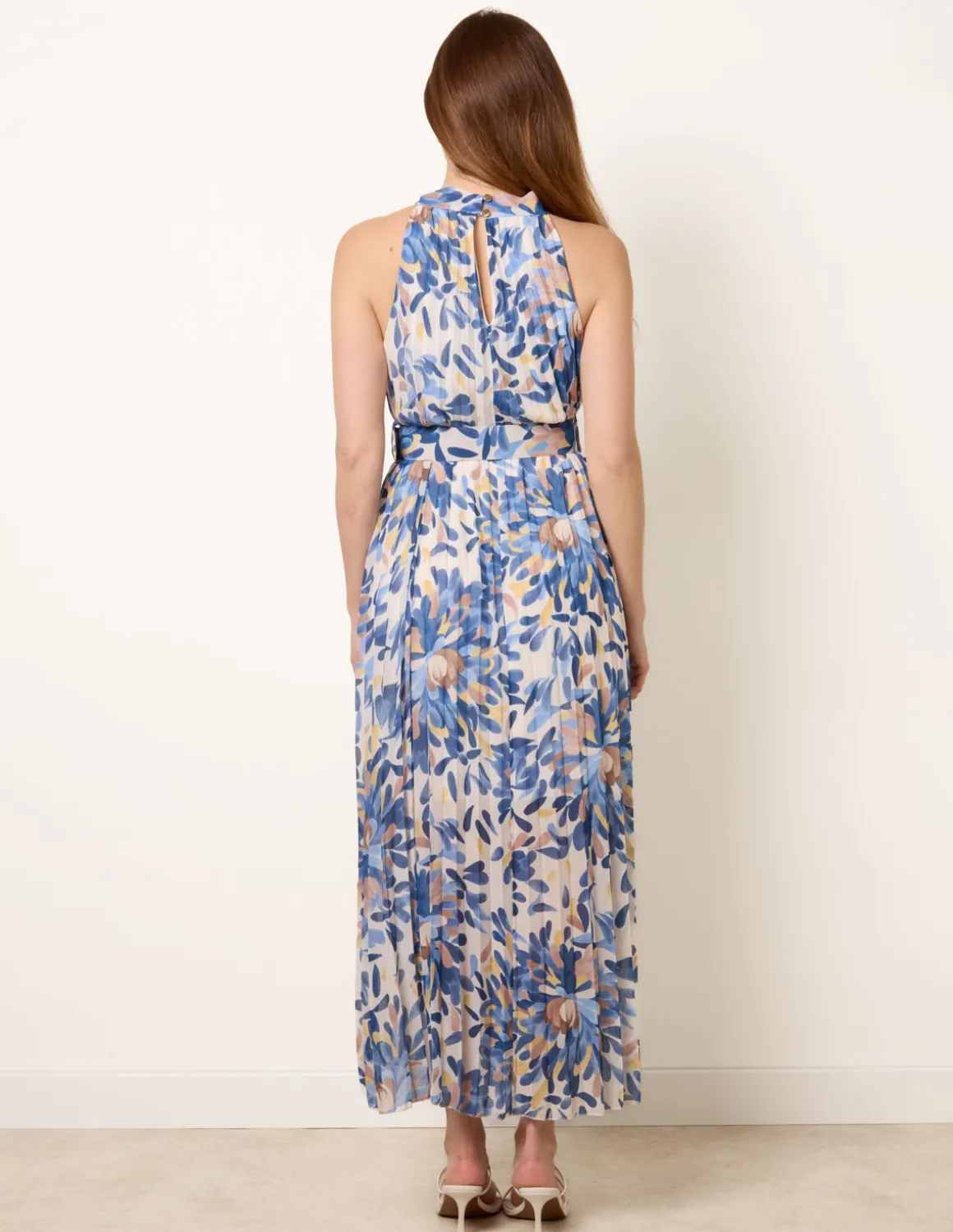 Printed Pleated Dress With Belt