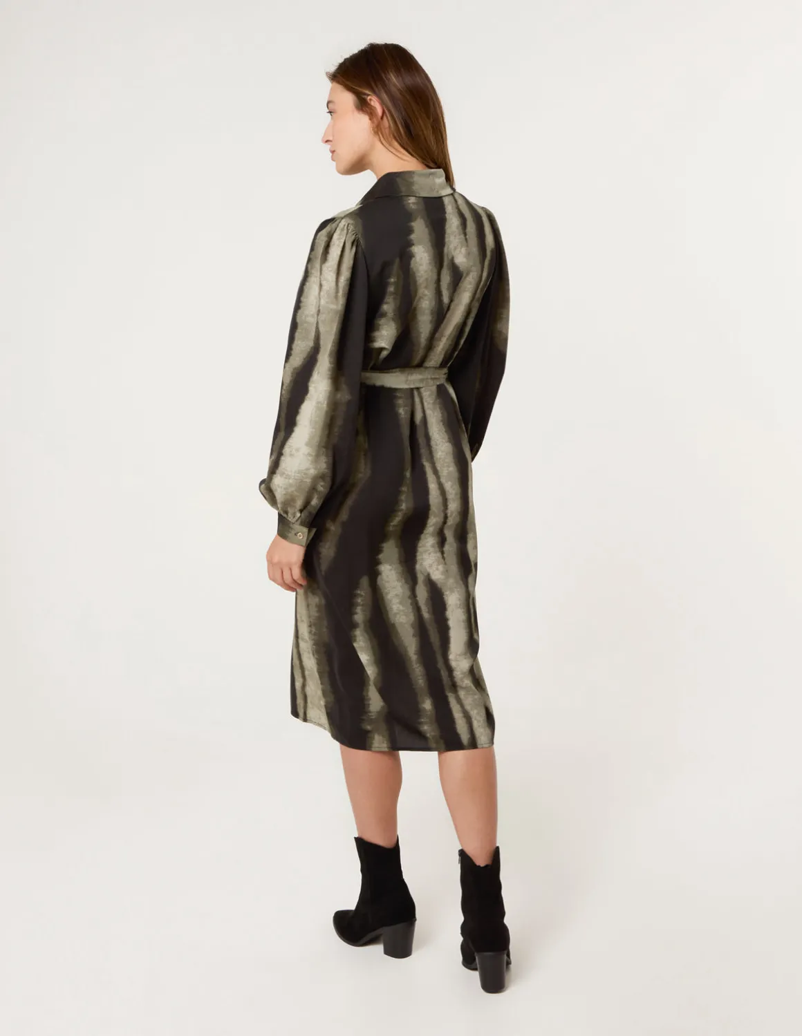 Printed Puff Sleeve Button Through Midi Dress