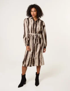 Printed Puff Sleeve Button Through Midi Dress