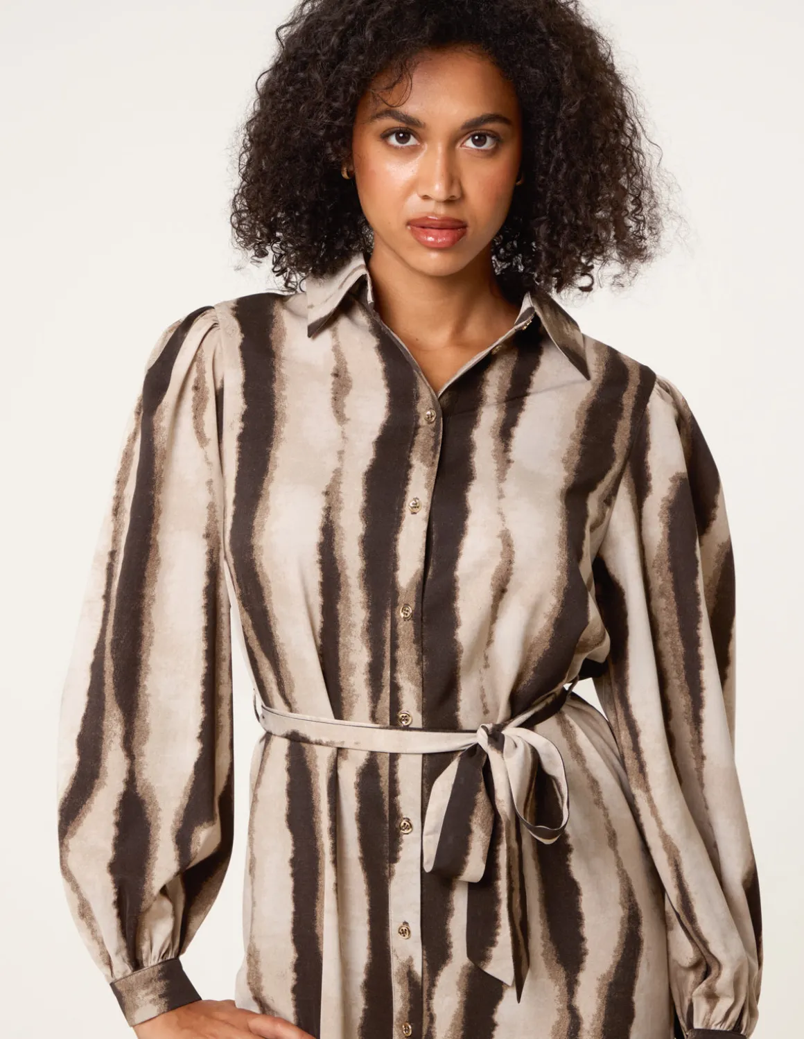 Printed Puff Sleeve Button Through Midi Dress