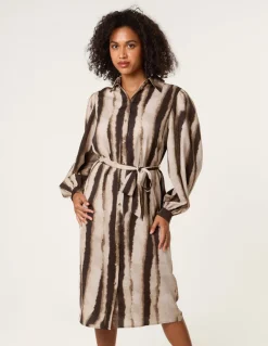 Printed Puff Sleeve Button Through Midi Dress