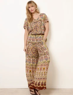 Printed Shirred Waist Trousers
