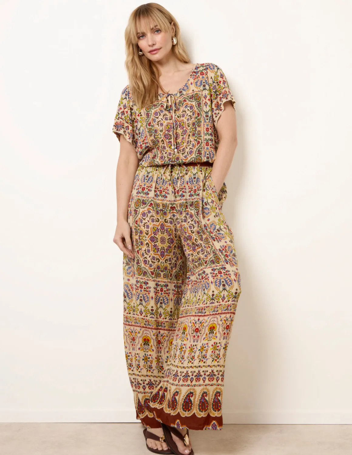 Printed Shirred Waist Trousers