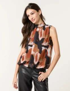 Printed Sleeveless Puff Hem Blouse