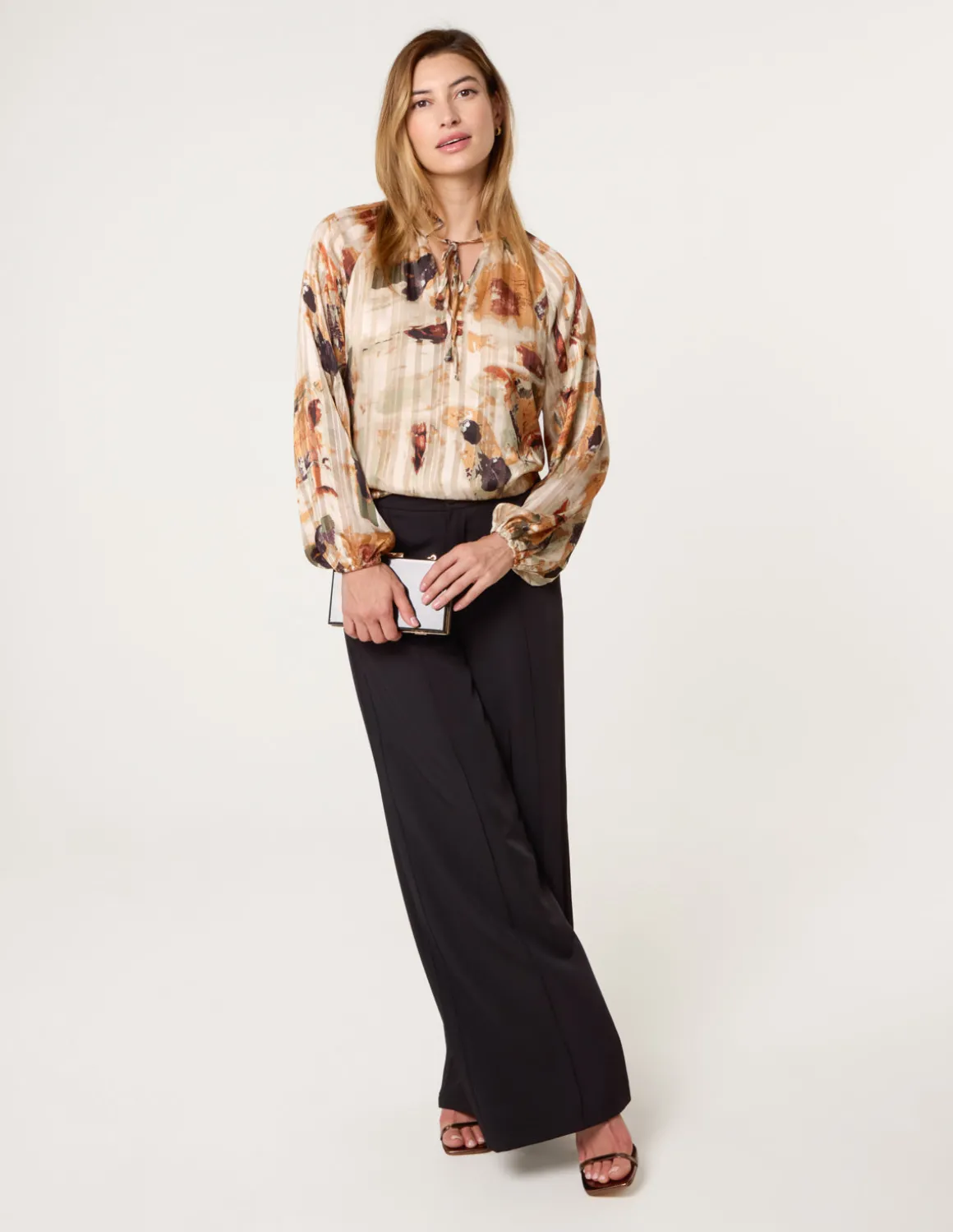 Printed Tie Neck Blouse