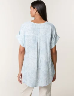 Printed V Neck Button Top