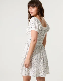 Puff Sleeve Shirred Mini Dress