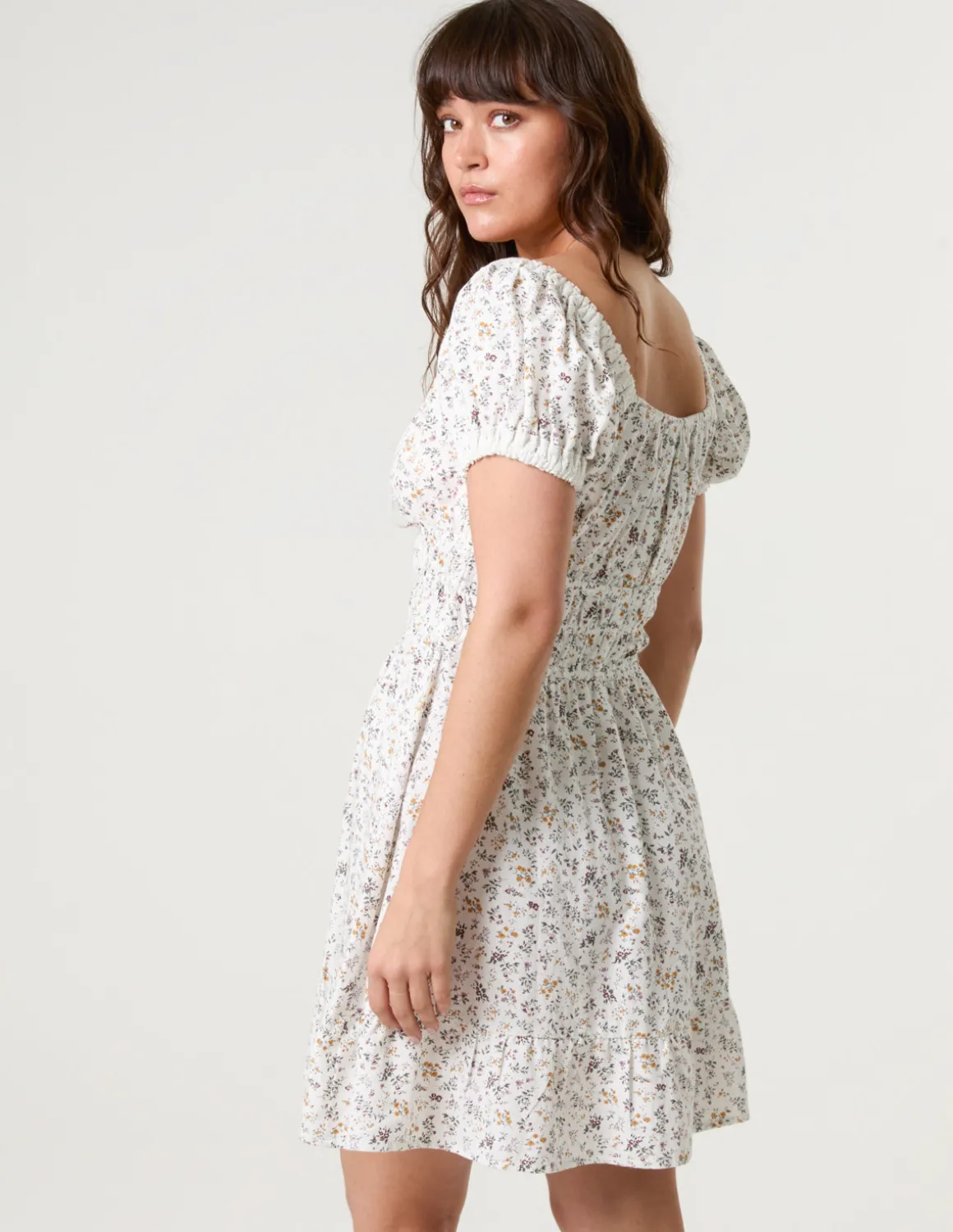 Puff Sleeve Shirred Mini Dress