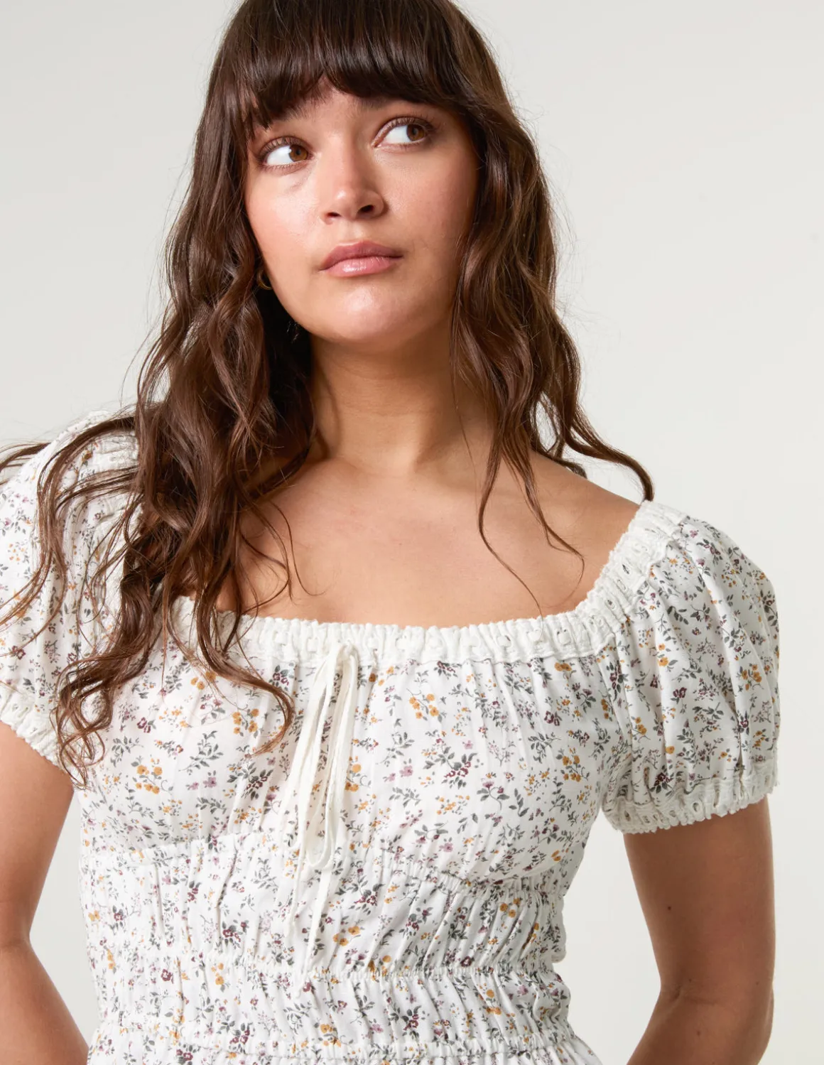 Puff Sleeve Shirred Mini Dress