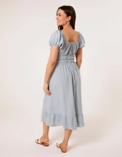 Puff Sleeve Shirred Panel Dress