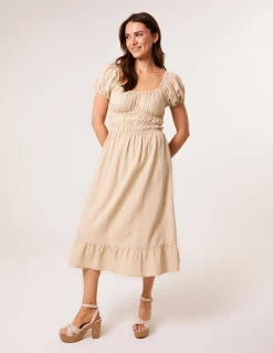 Puff Sleeve Shirred Panel Dress