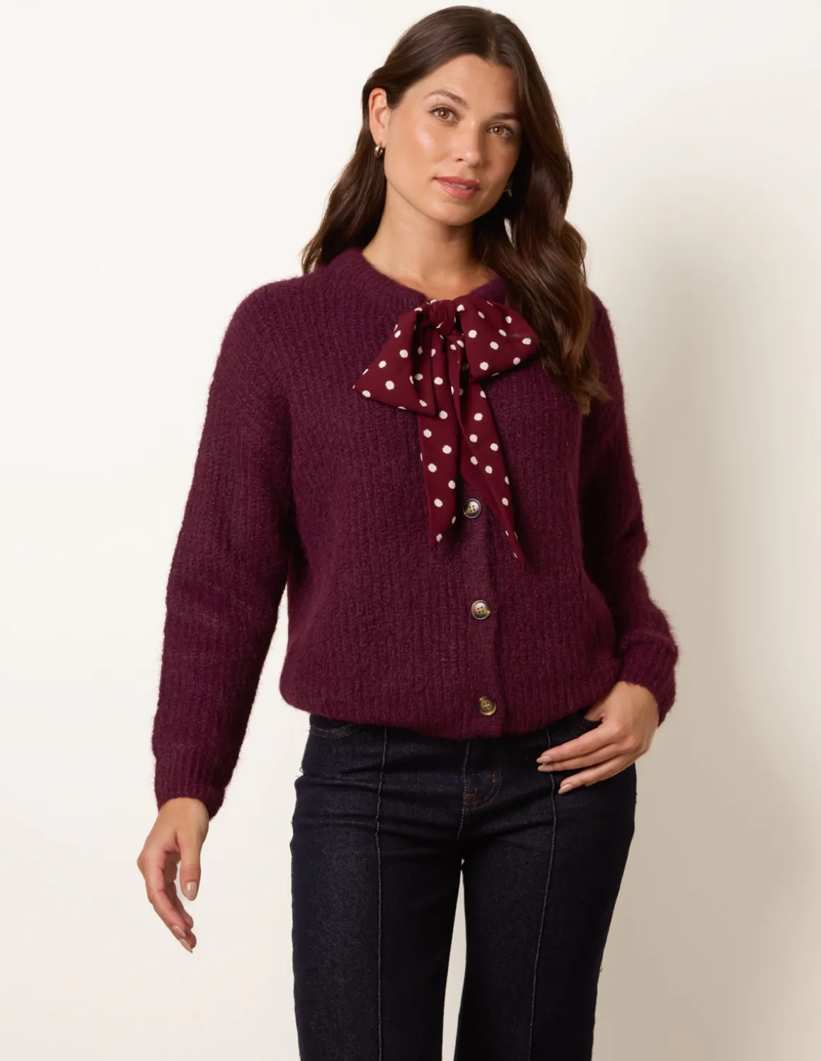 Pussybow Detail Knitted Cardigan