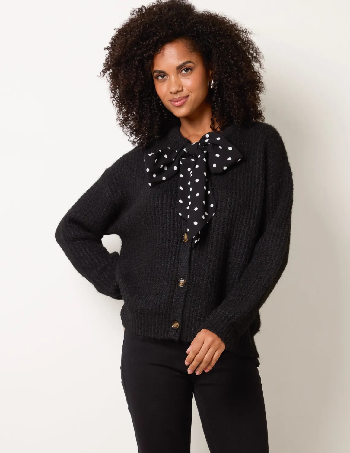 Pussybow Detail Knitted Cardigan