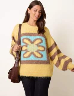 Retro Flower Print Balloon Sleeve Jumper