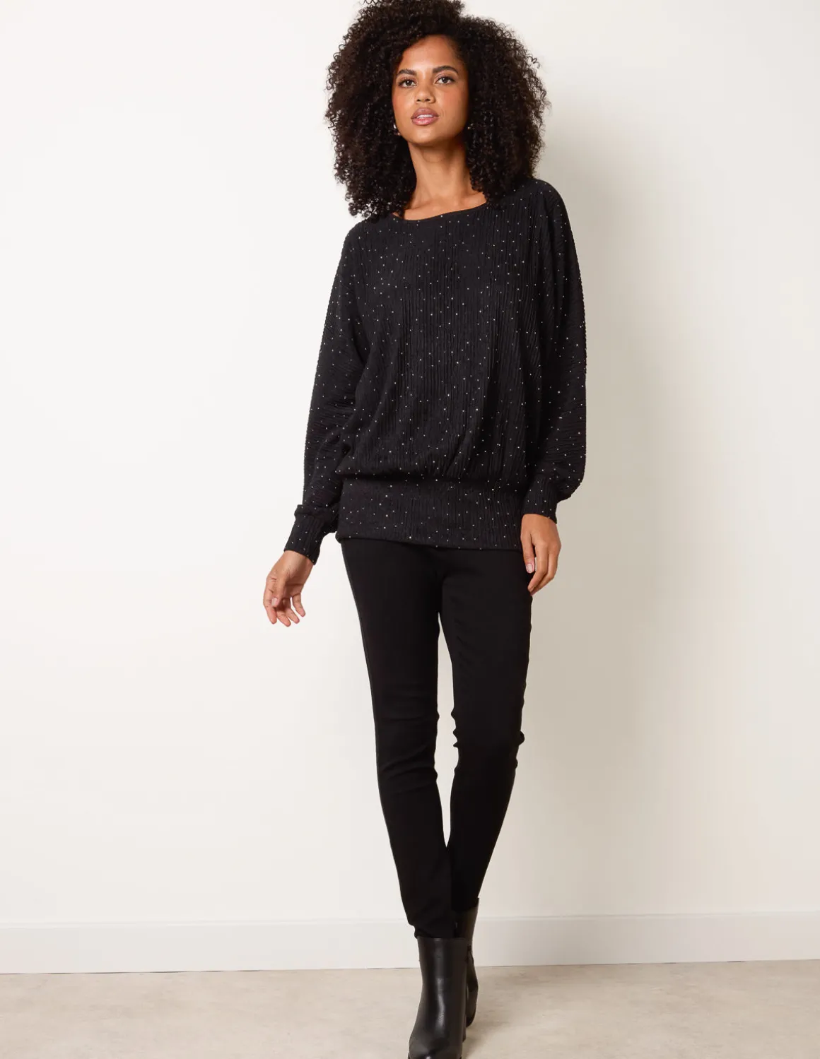 Rhinestone Batwing Top