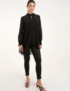 Rhinestone High Neck Top
