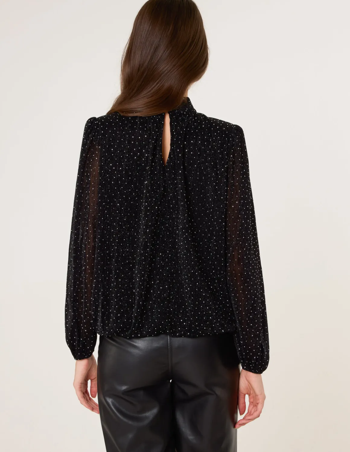 Rhinestone Shoulder Pad Puffball Blouse