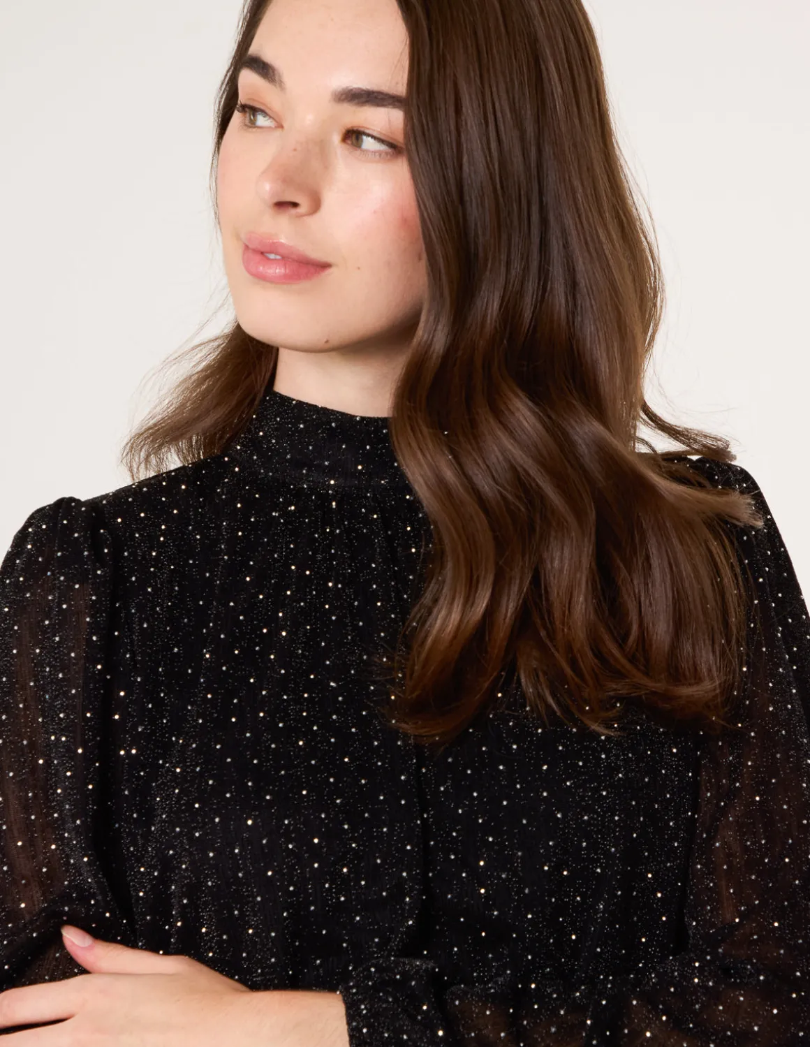 Rhinestone Shoulder Pad Puffball Blouse