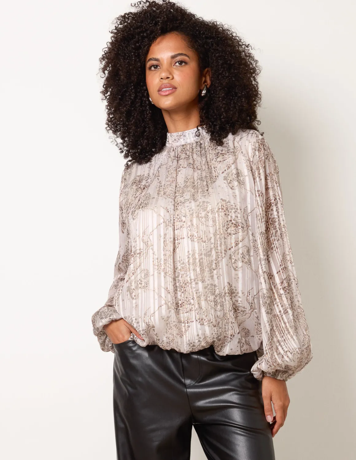 Rhinestone Snake Puff Ball Blouse