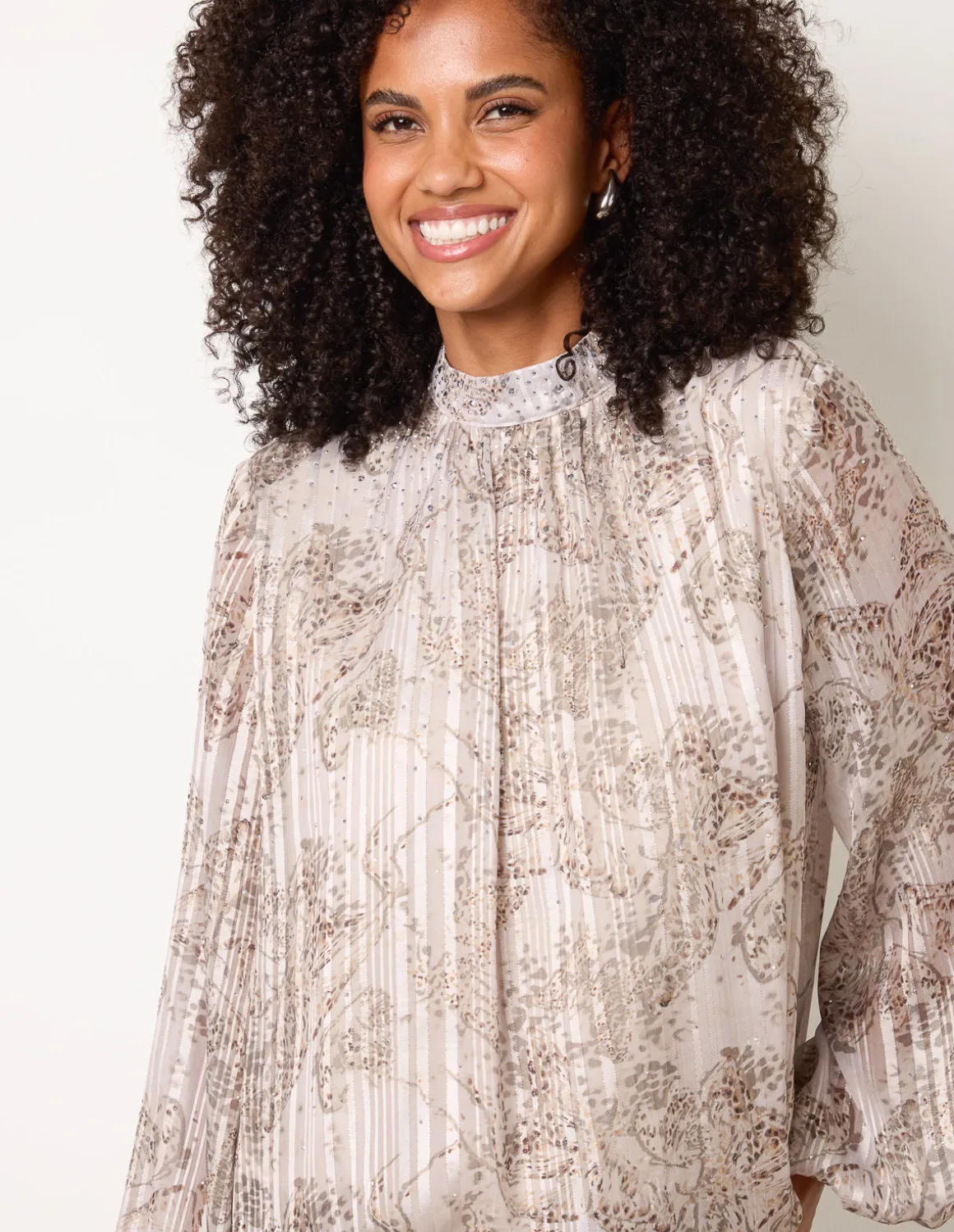 Rhinestone Snake Puff Ball Blouse