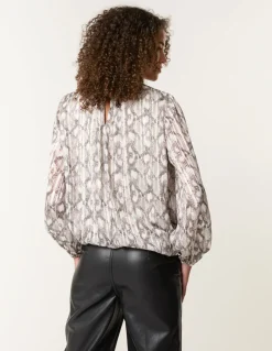 Rhinestone Studded Snake Print Blouse