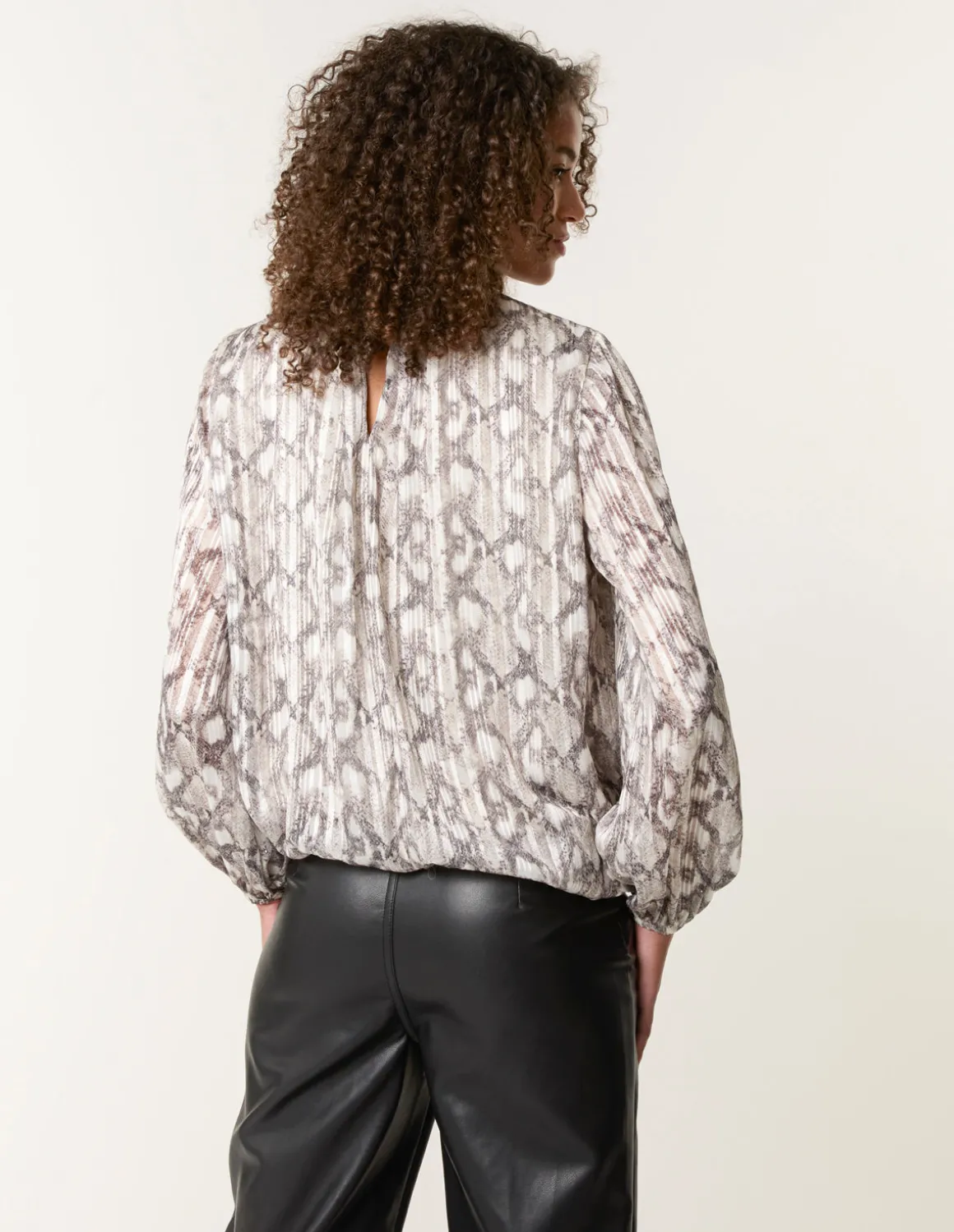 Rhinestone Studded Snake Print Blouse