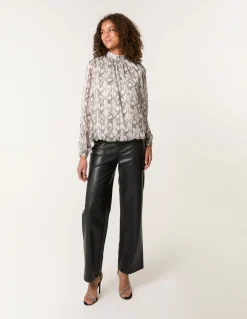 Rhinestone Studded Snake Print Blouse